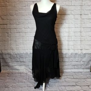 Formal black silk dress asymmetrical style